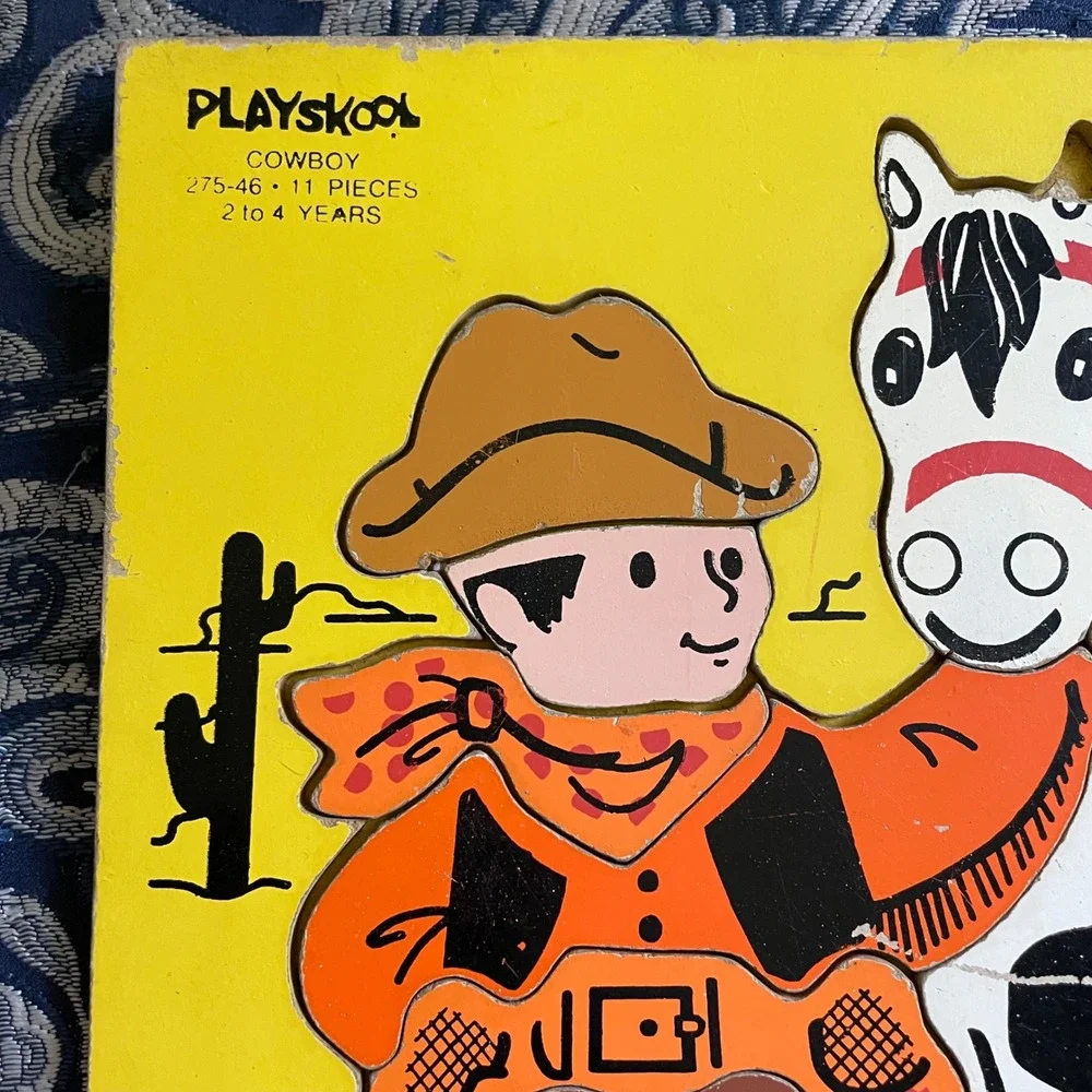 Vintage 60s  Cowboy Wood Puzzle 275-46 11 Pieces Western Horse Retro Toy